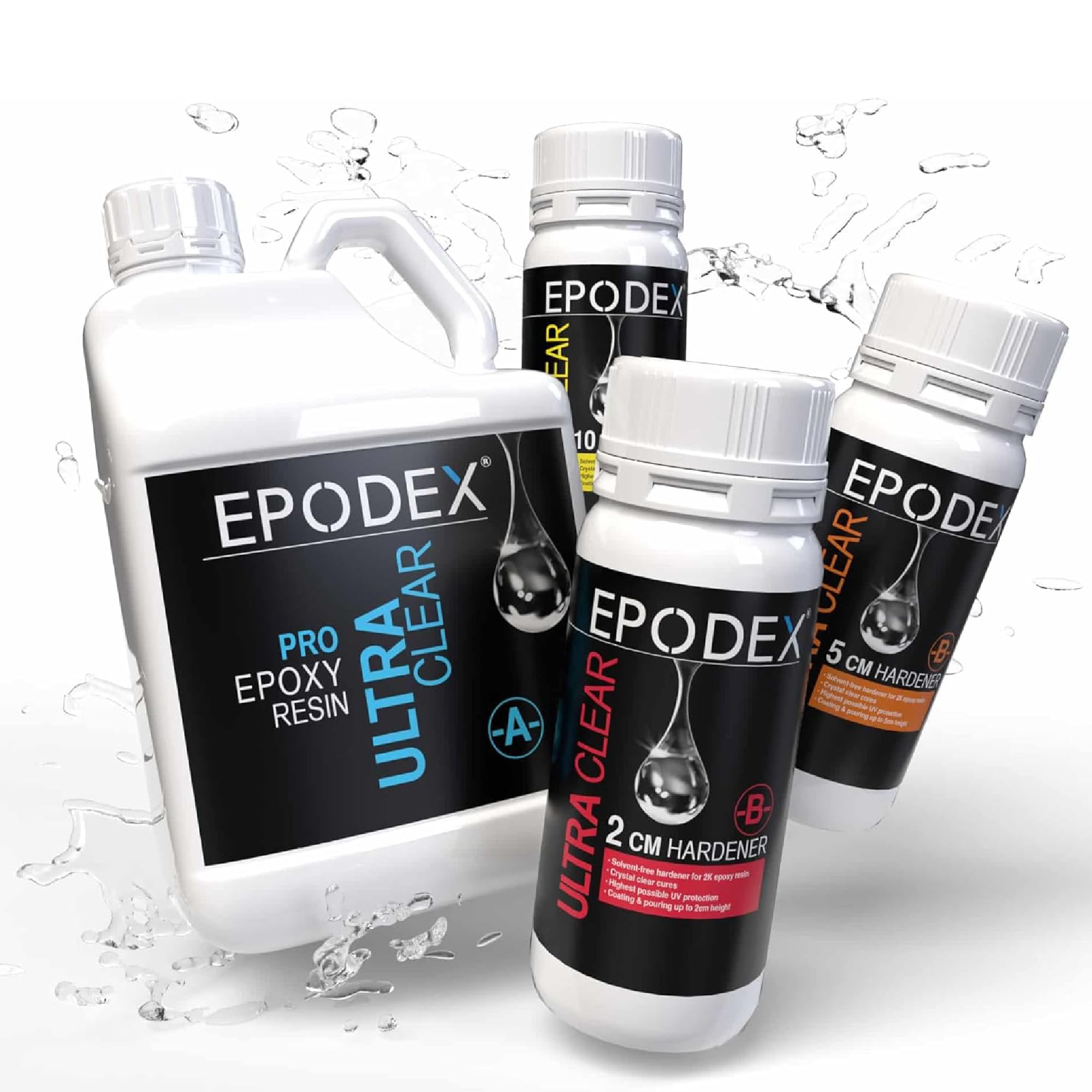 EPODEX Epoxidharz Set PRO Serie | Kristallklares Epoxy Resin für Gießhöhen bis 2cm, 5cm oder 10cm | Resin Gießharz Set Beschichtungen, Kunst, Handwerk, Vergüsse, River-Tische, Lampen, Schmuck und mehr