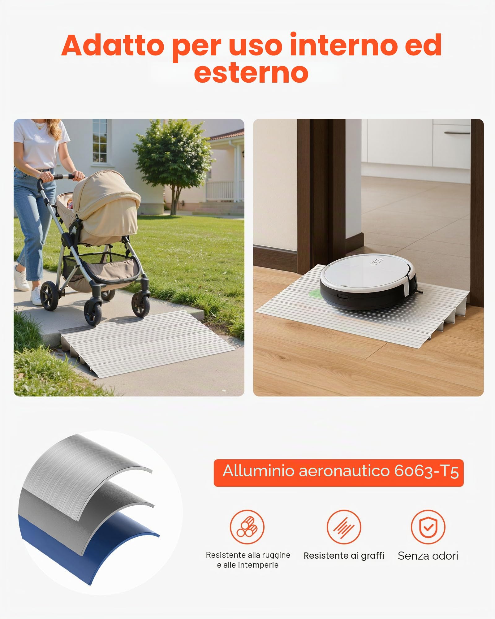 VEVOR Rampa per Soglia Porta Rampa per Soglia Modulare Regolabile Rampa Carico 5,45 kg per Soglia in Lega di Alluminio, Rampe per Disabili per Gradini Domestici per Scooter Sedie Elettriche
