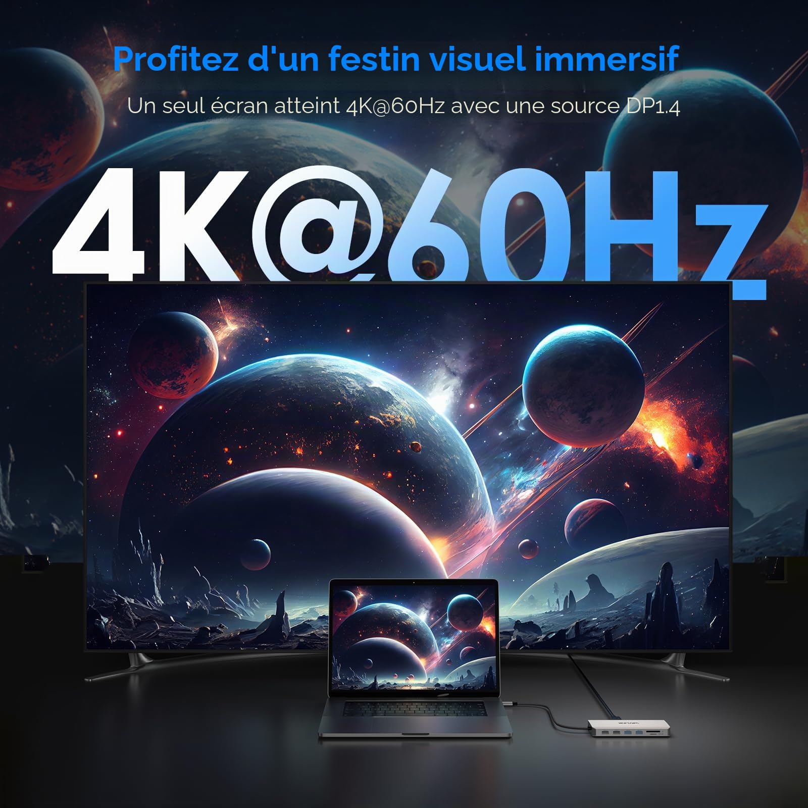 WAVLINK Dock USB C, Stations d'accueil pour Ordinateur Portable 12 en 1 à Triple Affichage avec Dual 4K DP, 4K HDMI, 100W PD, Gigabit Ethernet, 2 USB3.0, 2 USB 2.0, Lecteur de Carte SD/TF, Mic/Audio