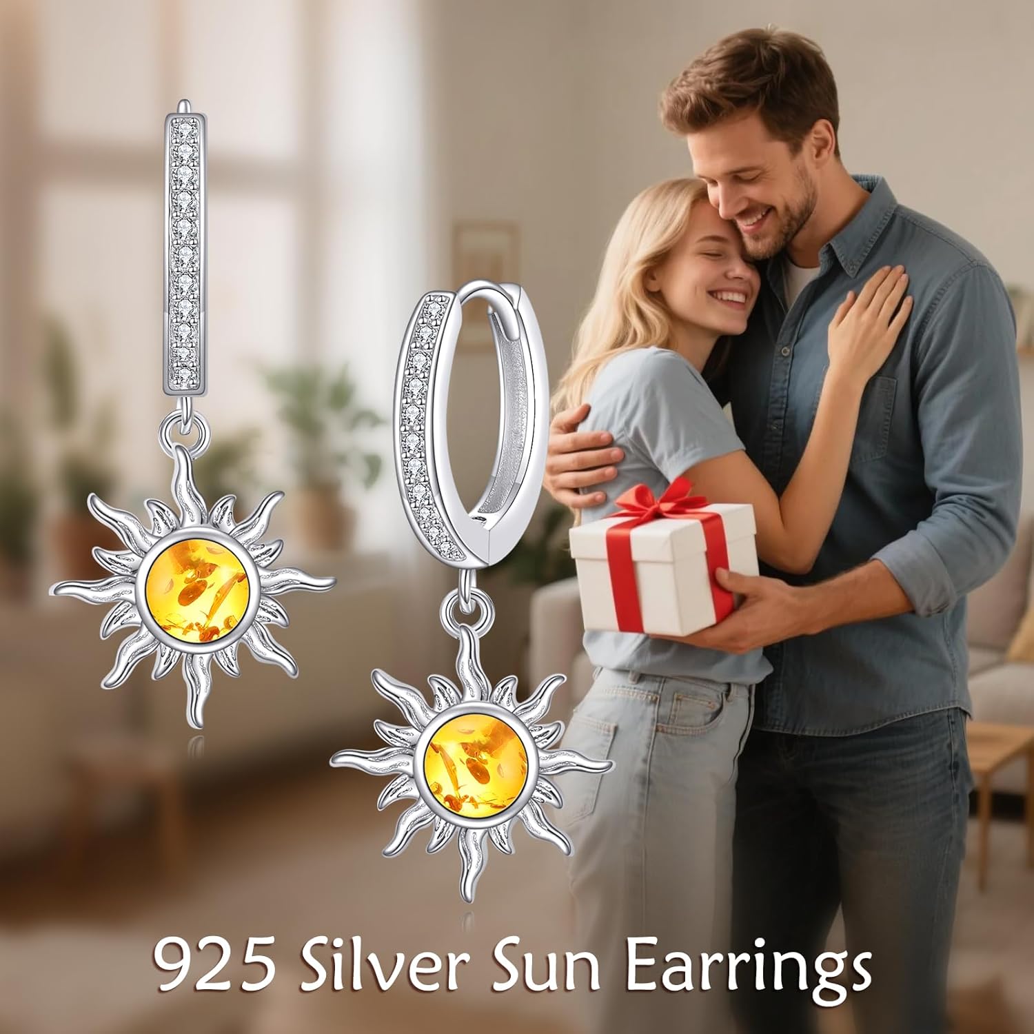 KZX Sun Earrings for Women S925 Sterling Silver Amber/Lapis Lazuli/Malachite/LabradoriteSun Dangle Drop Jewelry Gift for Mother Wife