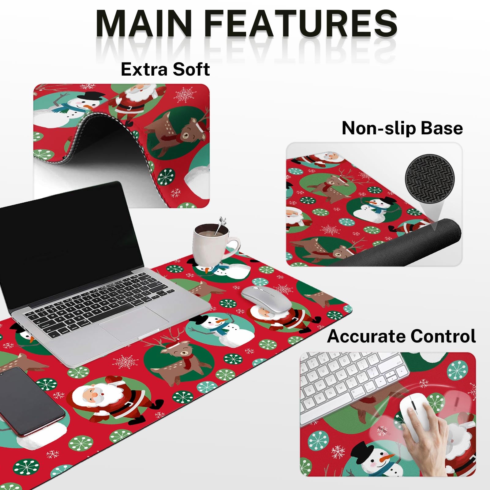 Britimes Tastatur-Mauspad-Set "Merry Christmas", Schneemann, Weihnachten, 4-in-1, großes Mauspad + Tastatur-Handgelenkauflage, Maus-Handgelenkauflage, Untersetzer, ergonomisches Design für Heimbüro,