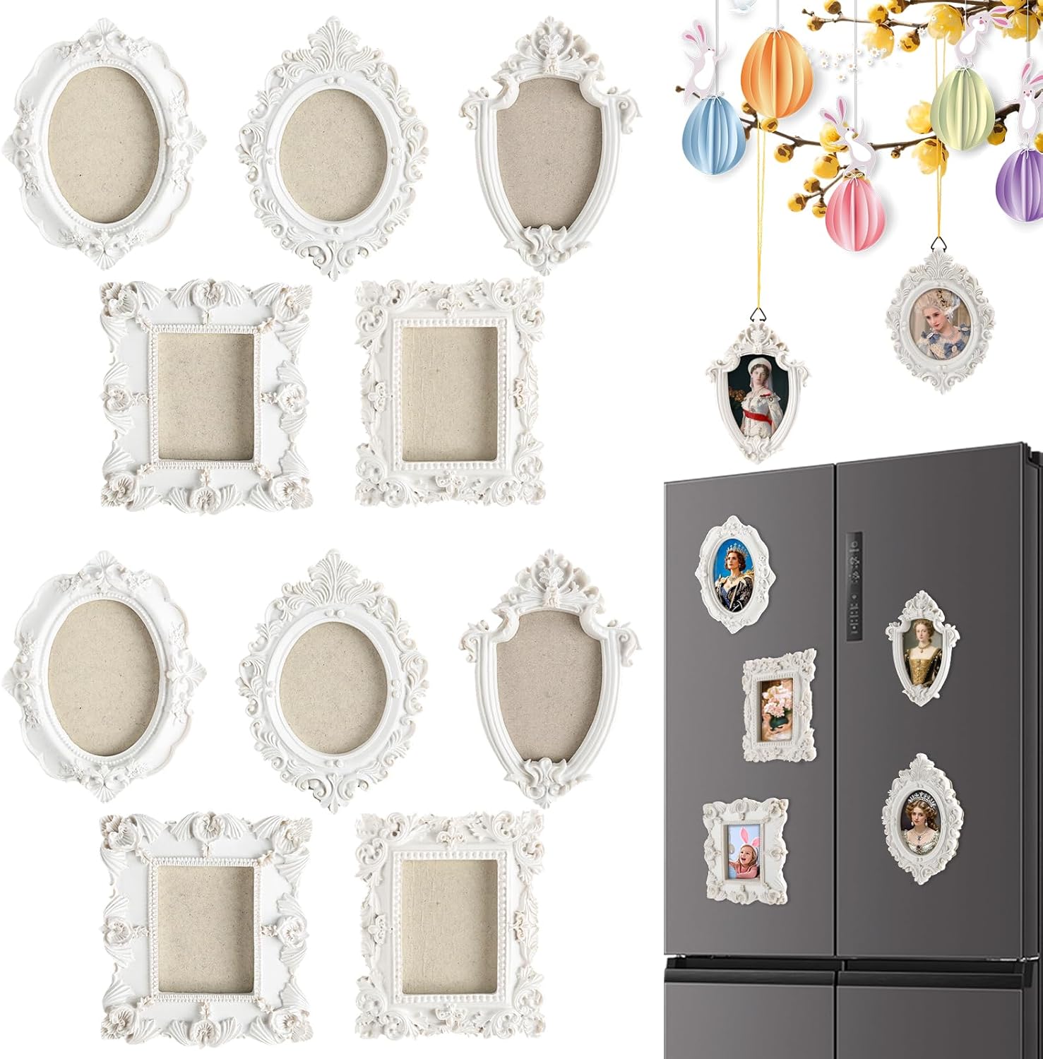 10 Pcs Mini Vintage Magnetic Frames Small Vintage Picture Frames with Rope and Fridge Magnet for Christmas Decor, Refrigerator Display, and Vintage Style Picture Keeping (Gold)