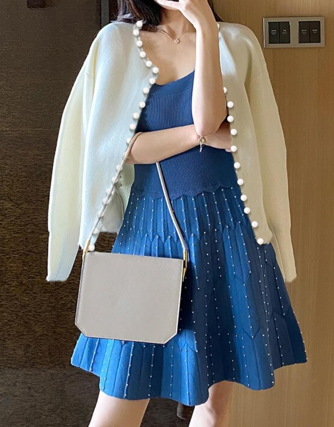 Kedera Womens Casual Pearl Cardigan 2025 Spring Elegant Embellished Long Sleeve Oversized Knit Sweater - Image 2