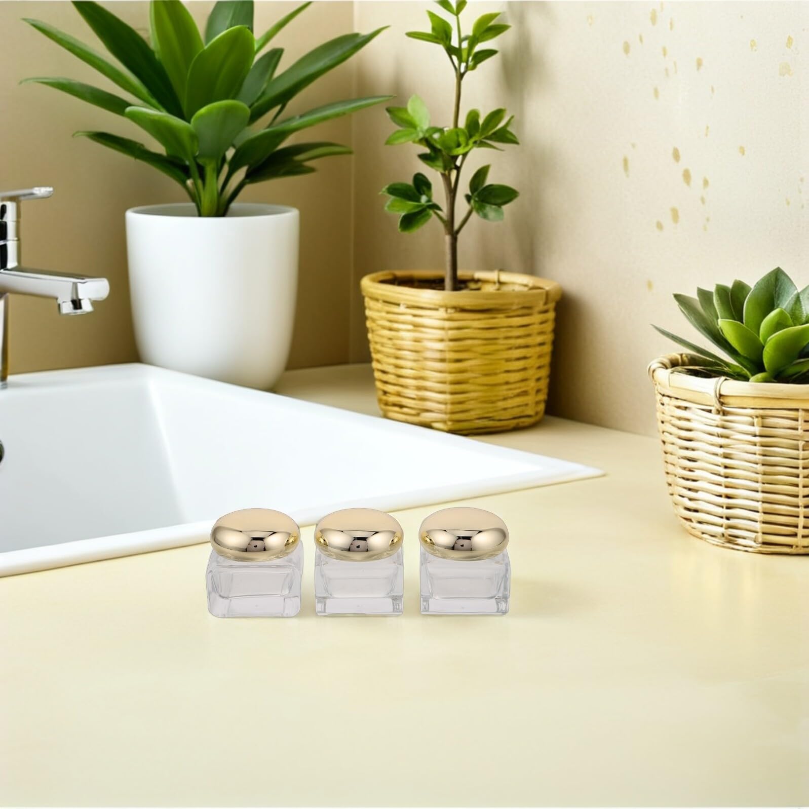 Barattolo Cosmetico in Vetro 50g, Set 3 Pezzi, Coperchio Oro