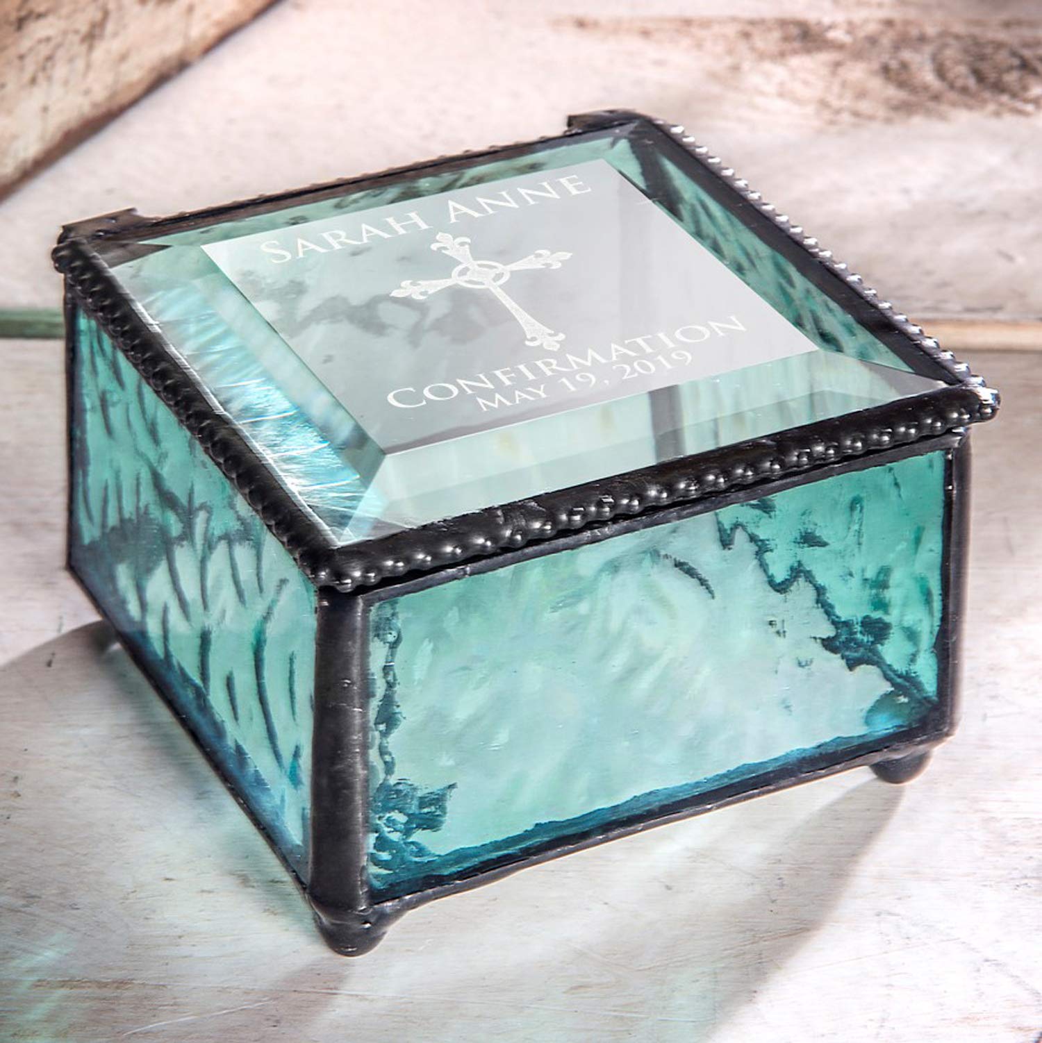 Confirmation Gift for Girls Personalized Stained Glass Engraved Religious Christian Cross Jewelry Rosary J Devlin Box 898 EB221 (Windsor Blue)