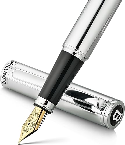 Miniatura 21 de BEILUNER Pluma Estilográfica Cromada Plateada, Impresionante Lujo con Acentos de Oro de 24K, Hermosa Plumilla Dorada de 24K (Mediana), Regalo de