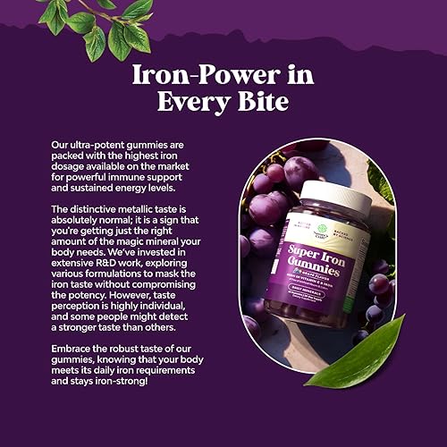 Miniatura 5 de Deliciosas gomitas de hierro para mujeres y hombres, 45 mg de alta resistencia por porción, suplemento de hierro suave para mujeres y hombres con