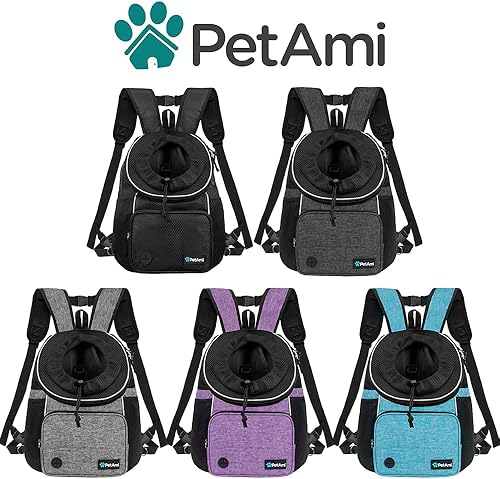Miniatura 7 de PetAmi Mochila transportadora frontal para perro, mochila ajustable para perros y gatos, transportadora ventilada para senderismo, camping, viajes,