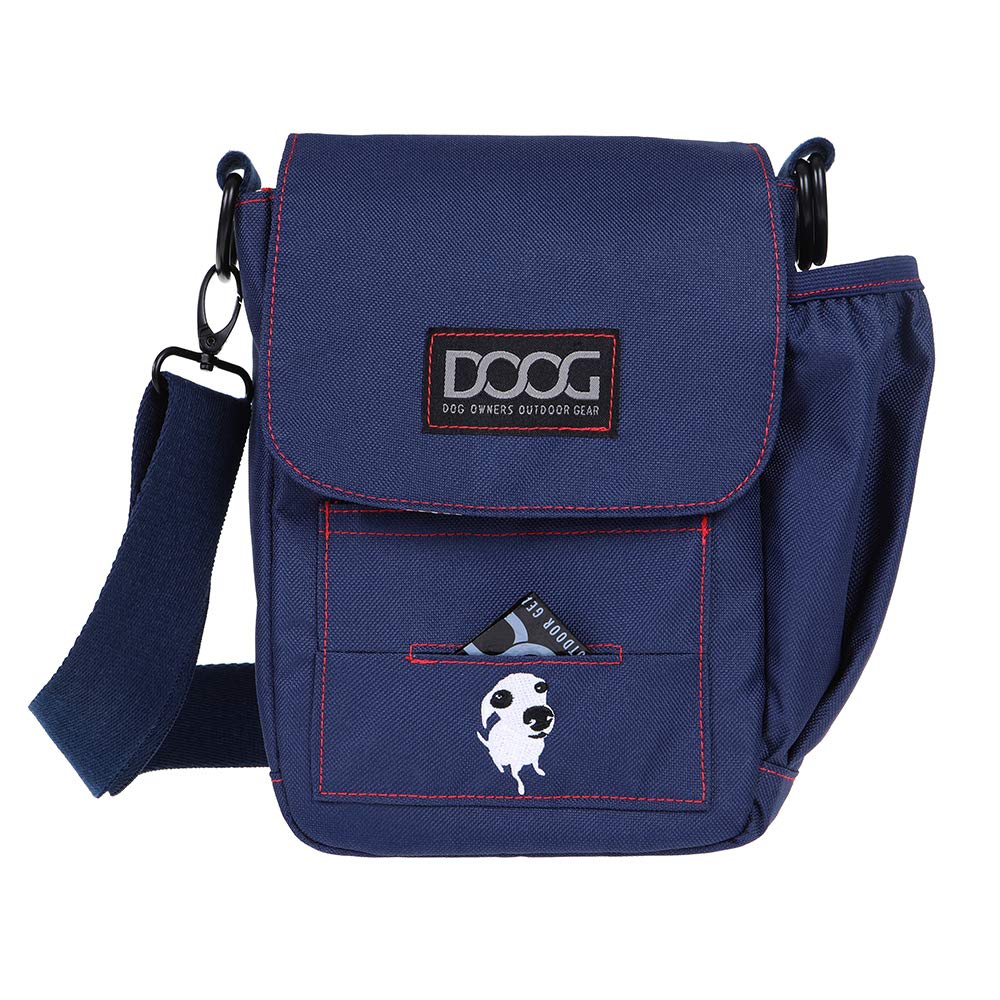 DOOG | Walkie Bag | Adjustable Shoulder Bag with Poo Bag Compartment and Water Bottle Compartment | Navy and Red