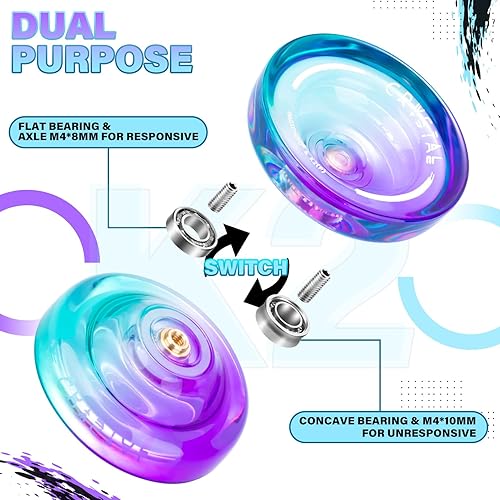 Miniatura 7 de MAGICYOYO Yoyo K2 Crystal Responsive para niños principiantes con rodamiento Yo Yo Yo extra insensible, truco profesional de plástico para adultos +