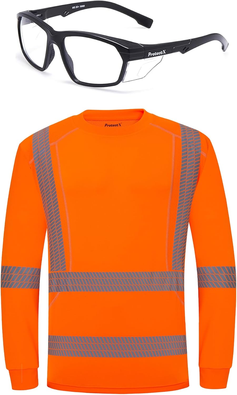 ProtectX Safety Reading Glasses 1.0 ＆ Orange High Visibility Long Sleeve Heat Transfer Shirt