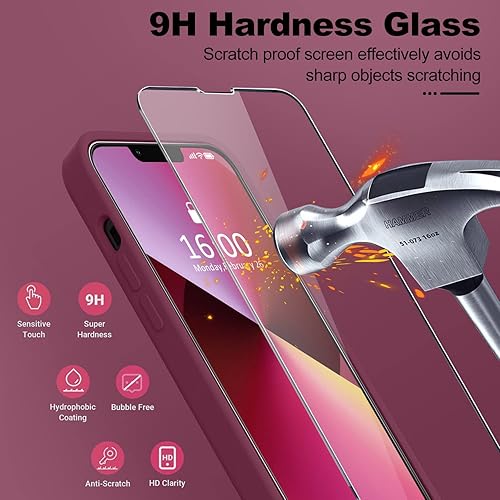 Miniatura 821 de BossKiss Funda compatible con iPhone 14 Pro, silicona mejorada [protección de cámara] [2 protectores de pantalla 9H], forro interior de microfibra