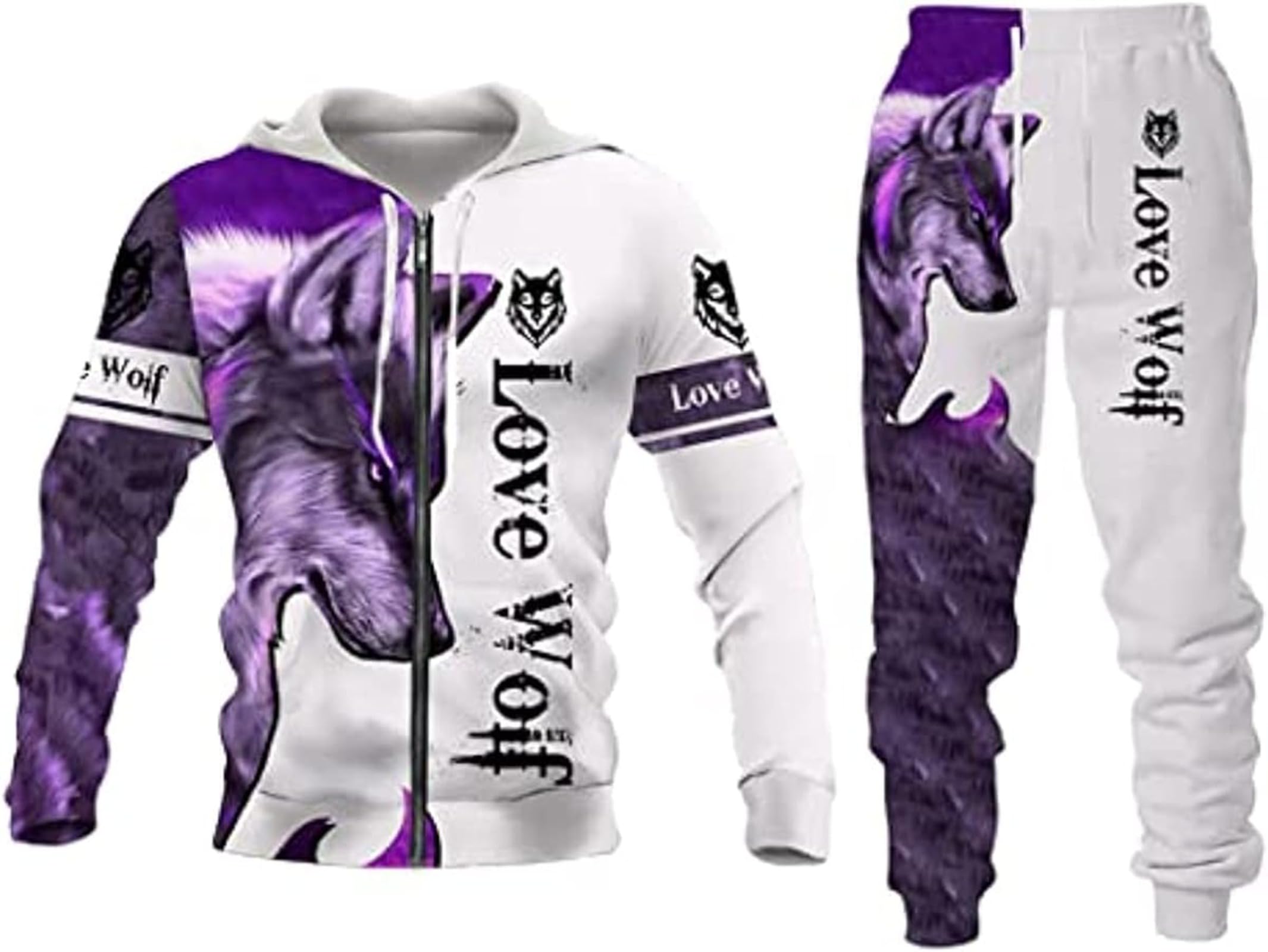 Men's Lion Wolf 3D Printed Hoodie Trousers Suit Men's Autumn Leisure Tracksuit Animals Jogging Suit, Fwolf -5, 4XL