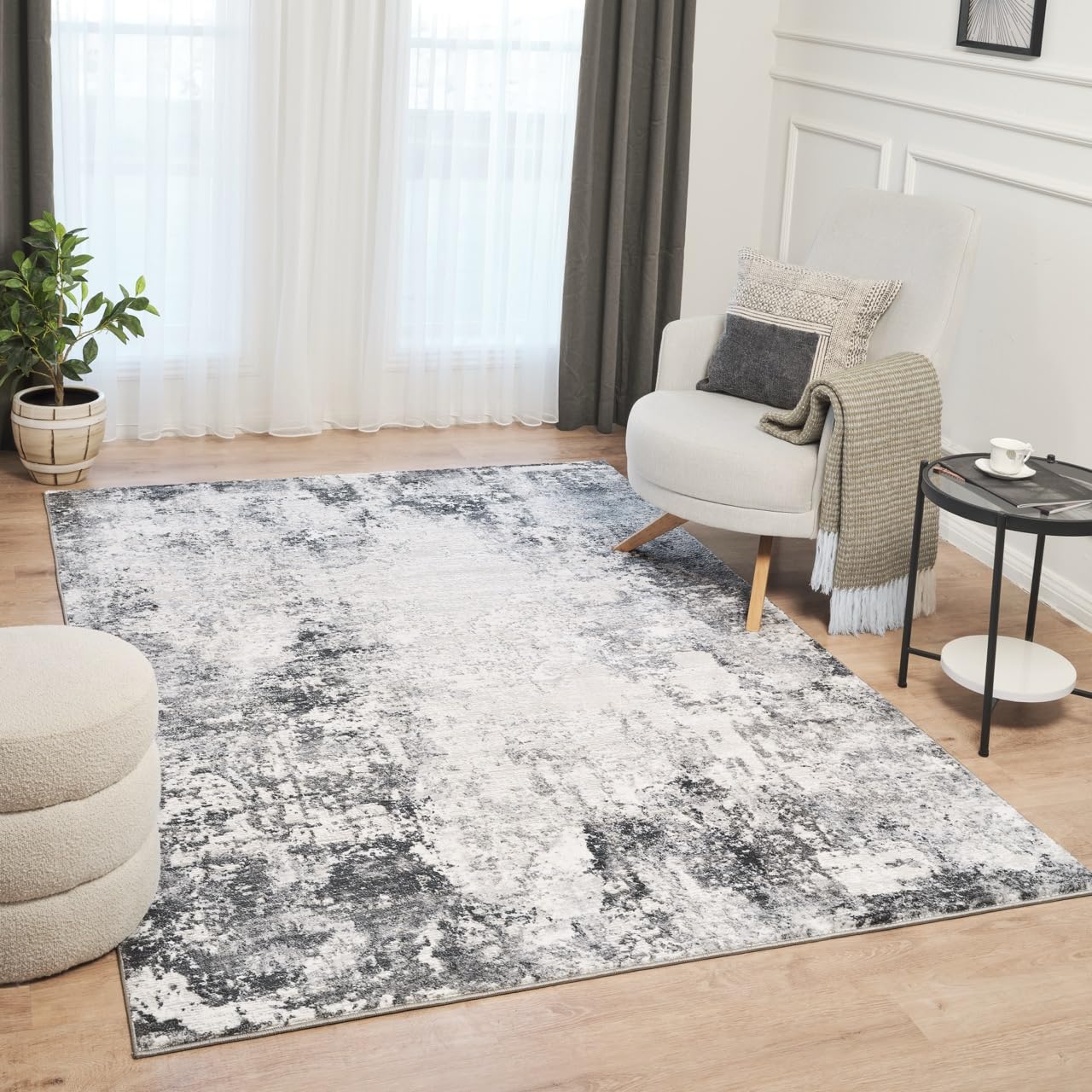 Ruglenza Large Area Rug 200x290 cm Dark Grey & Anthracite – Stylish Modern Carpet for Living Room, Easy to Clean, Soft Feel Pile, Long Lasting Synthetic Fibre & Polyester Rug