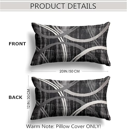 Miniatura 2 de Snycler Juego de 2 fundas de almohada con círculos ondulados, modernos anillos de contraste opacos, fundas geométricas para sofá, hogar, decoración