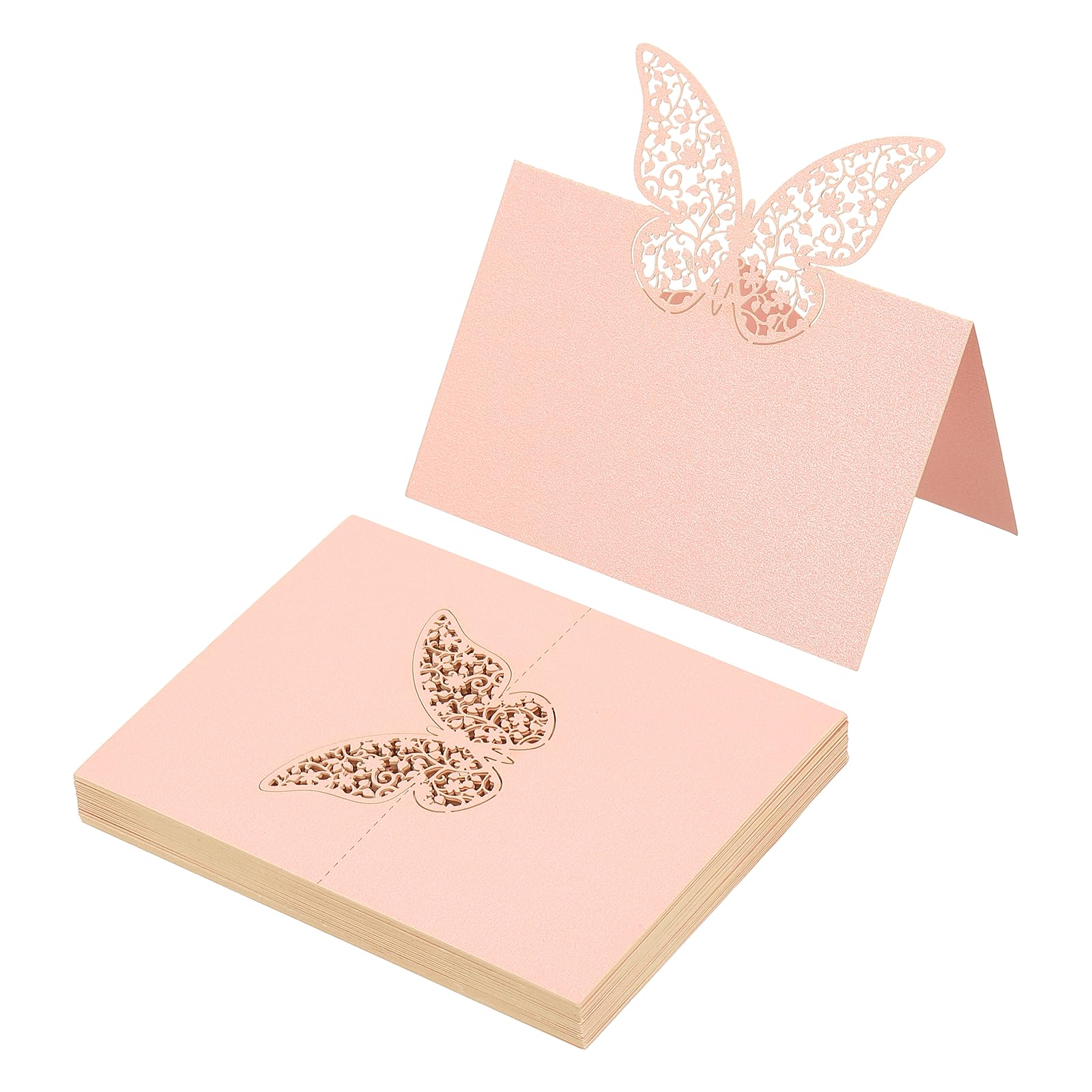 Photo 1 of PATIKIL 50Pcs Wedding Place Cards, Name Cards Glitter Paper Butterfly Place Card Folded Seating Tags for Table Setting Food Buffet Wedding Reception Dinner Party, Pink