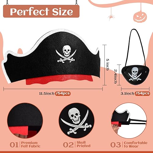 Miniatura 10 de Legigo Sombrero de pirata, máscara de ojos para disfraz clásico, sombrero de capitán pirata, parche de ojo de pirata para fiesta de pirata, cosplay,
