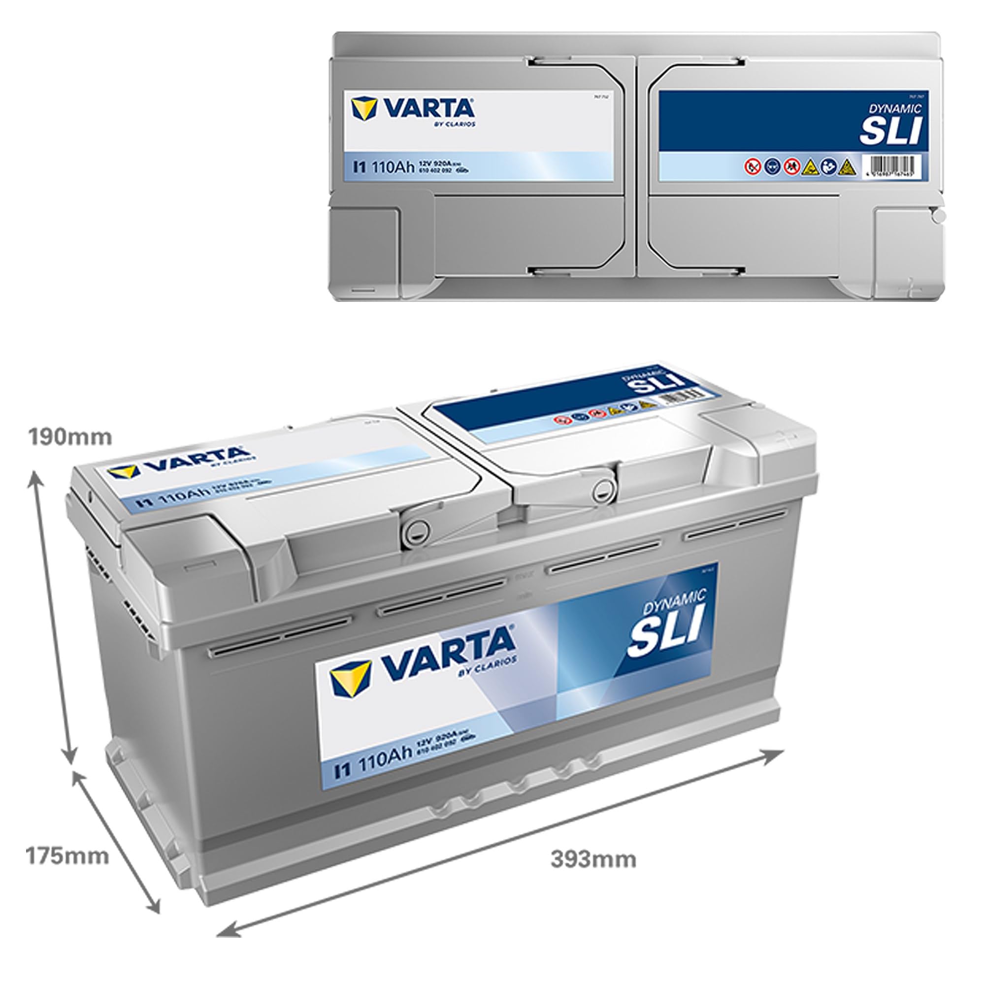 VARTA Automotive DYNAMIC SLI (I1) 12V 110Ah 920A - Nassbatterie KFZ mit Standardausstattung & ohne Start-Stopp System - Starterbatterie für einfachen Energiebedarf - Bleisäurebatterie wartungsfrei