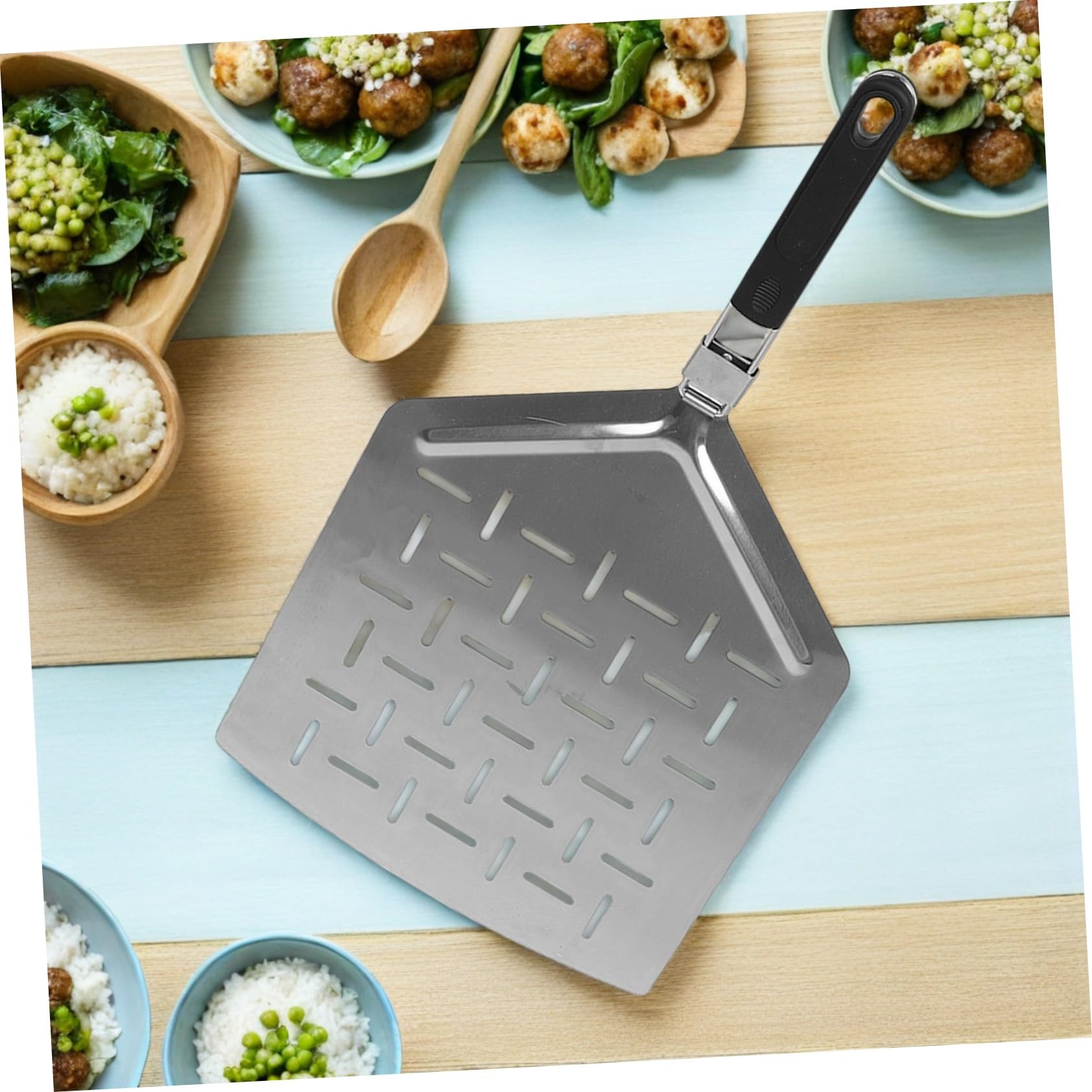 Sosoport Pizzaschaufel Edelstahl Faltbar 33cm Großer Perforierter Pizzaschieber für Outdoor und Brotbacken mit Ergonomischem Griff