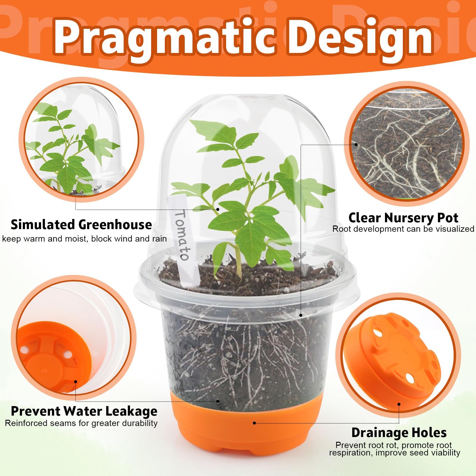 KAHEIGN 24 Pezzi Vasi per Piante Trasparenti con Silicone Base, 10CM Girare Vaso da Vivaio in Plastica Vasi Riutilizzabili per Semina con Fori di Drenaggio e 20 Etichette Per Trapianto di Piantine