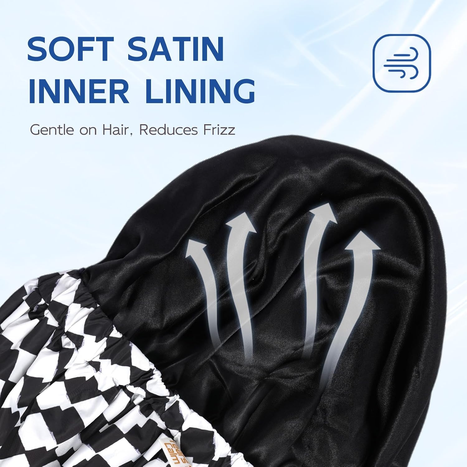 Years calm Satin Lined Shower Cap for Men Waterproof Reusable Checkerboard image 5