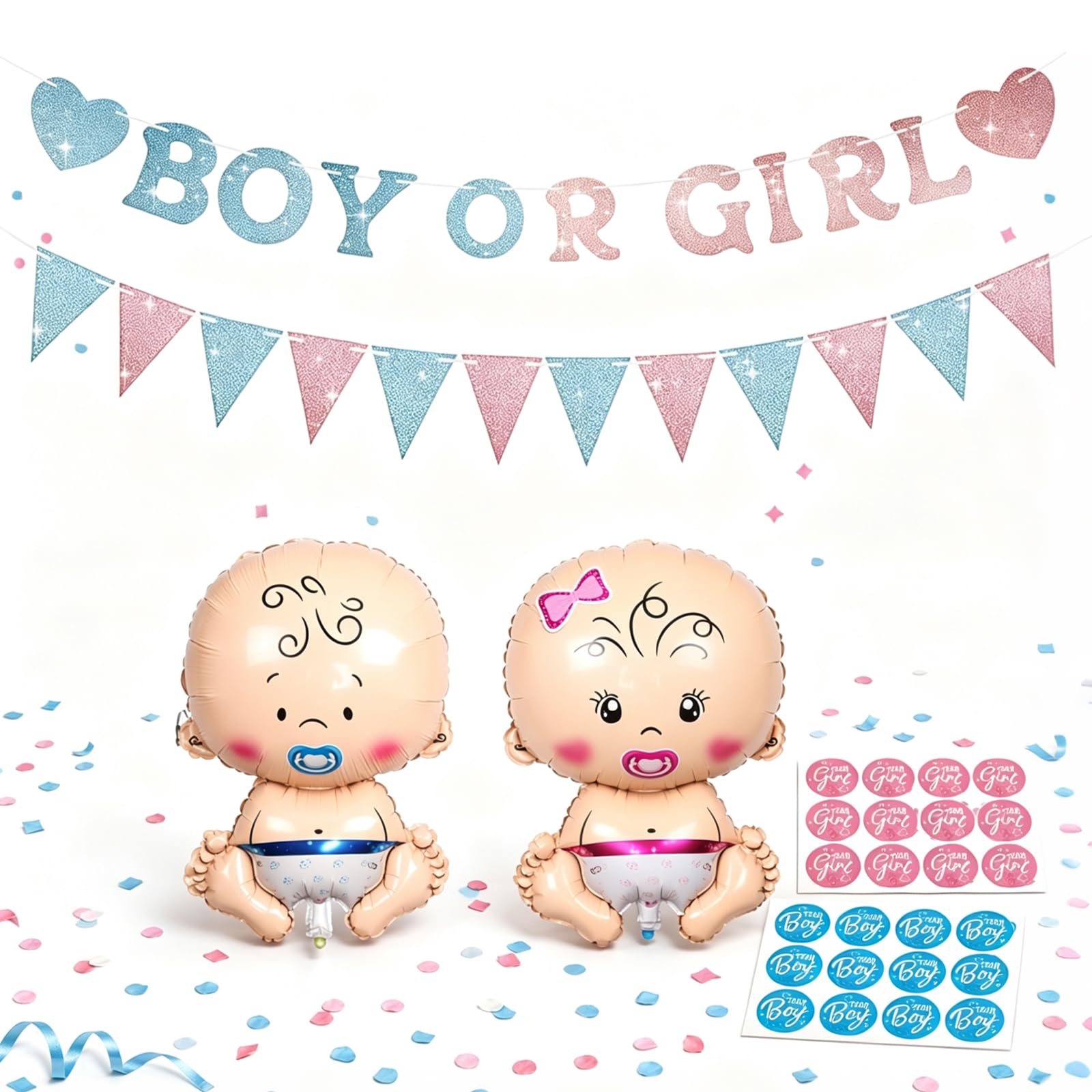 27PCS Gender Reveal Decoration, Gender Reveal Banner and Balloons Stickers