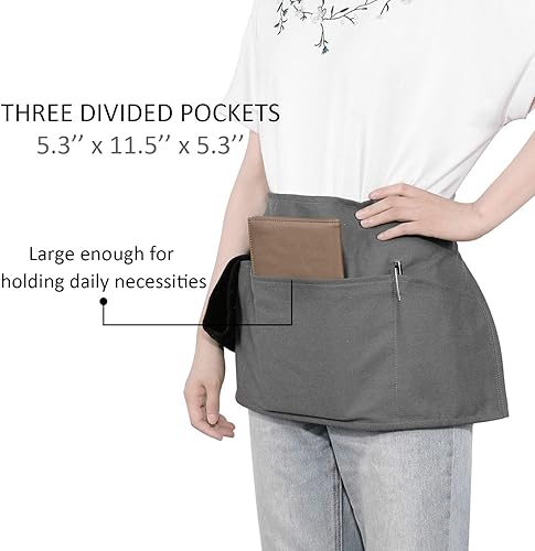 Miniatura 5 de GNEGNI Delantal de cintura con 3 bolsillos, delantal de camarero para camarero, delantal corto y medio uniforme