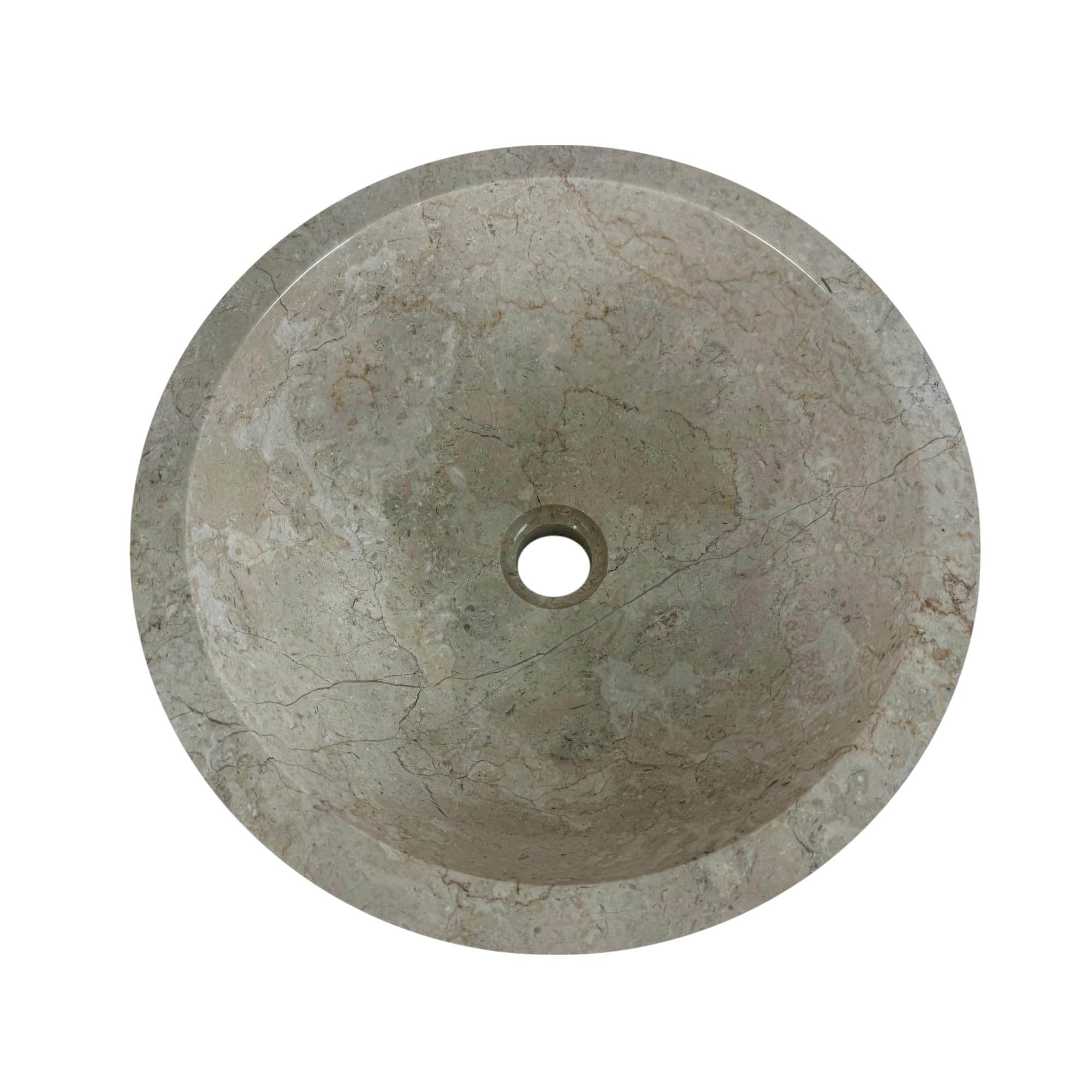 Lavabo rond 40x40x15 cm - Marbre - Pierre naturelle - Évier de salle de bain - Vasque à Poser de Toilette - Brillant - Lave-mains moderne (Crème)