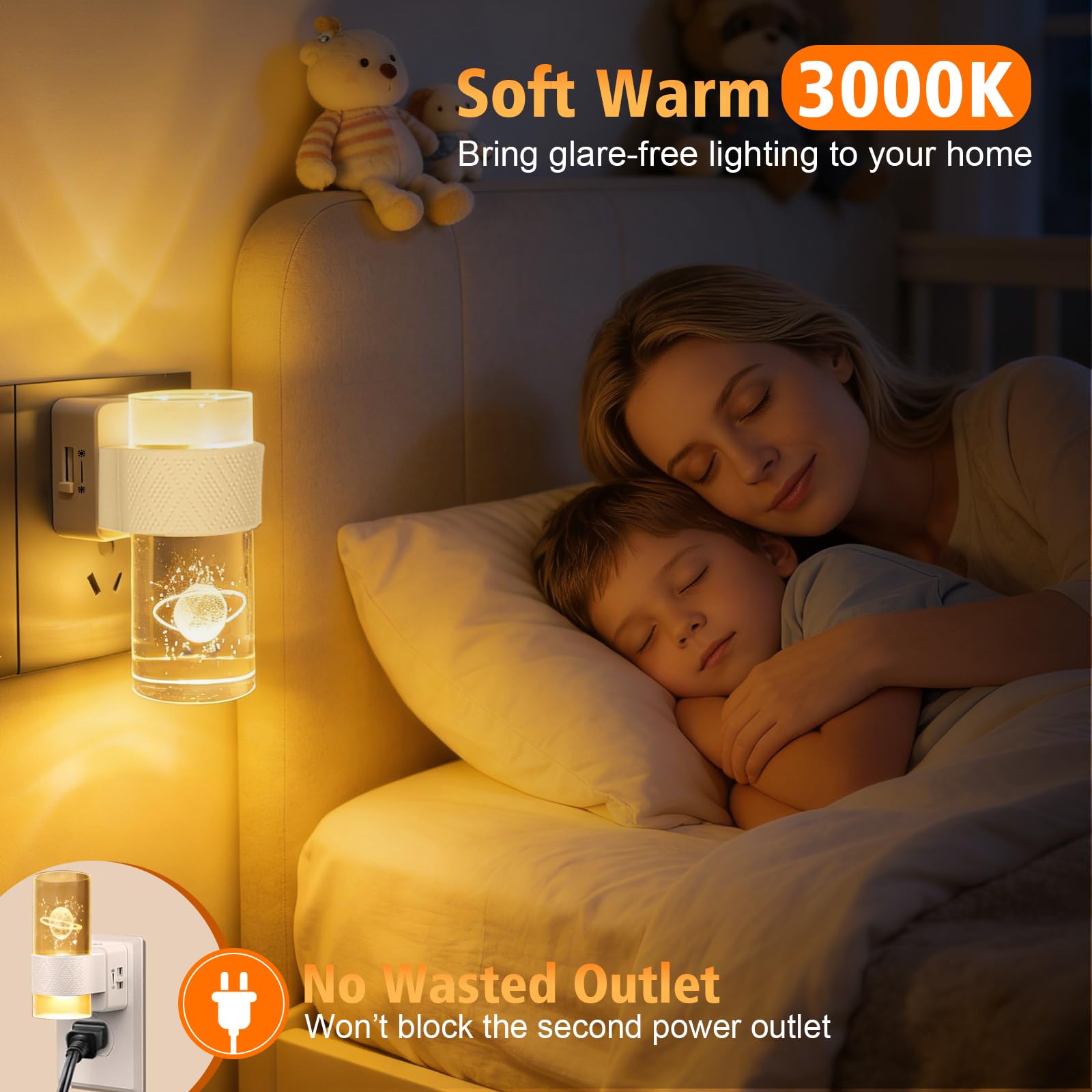 Gemmac Luce Notturna con Sensore Crepuscolare, 0-100 LM Dimmerabile Acrilico 3000K Luci Notturne LED da Presa Sensore Crepuscolare per Como Camera da Letto Cucina Corridoio Bagno Garage 2 Pezzi