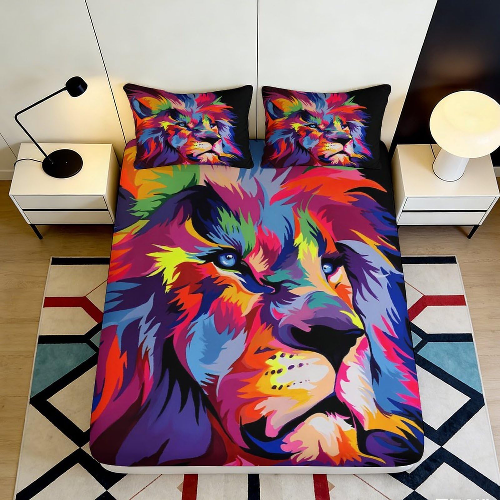 Jqzkxnhpbr Style-4 3D Printed Colorful Lion Fitted Sheet Microfiber Soft Breathable Wild Animal Bed Cover For Bedroom Dorm Decor 90X200x25cm