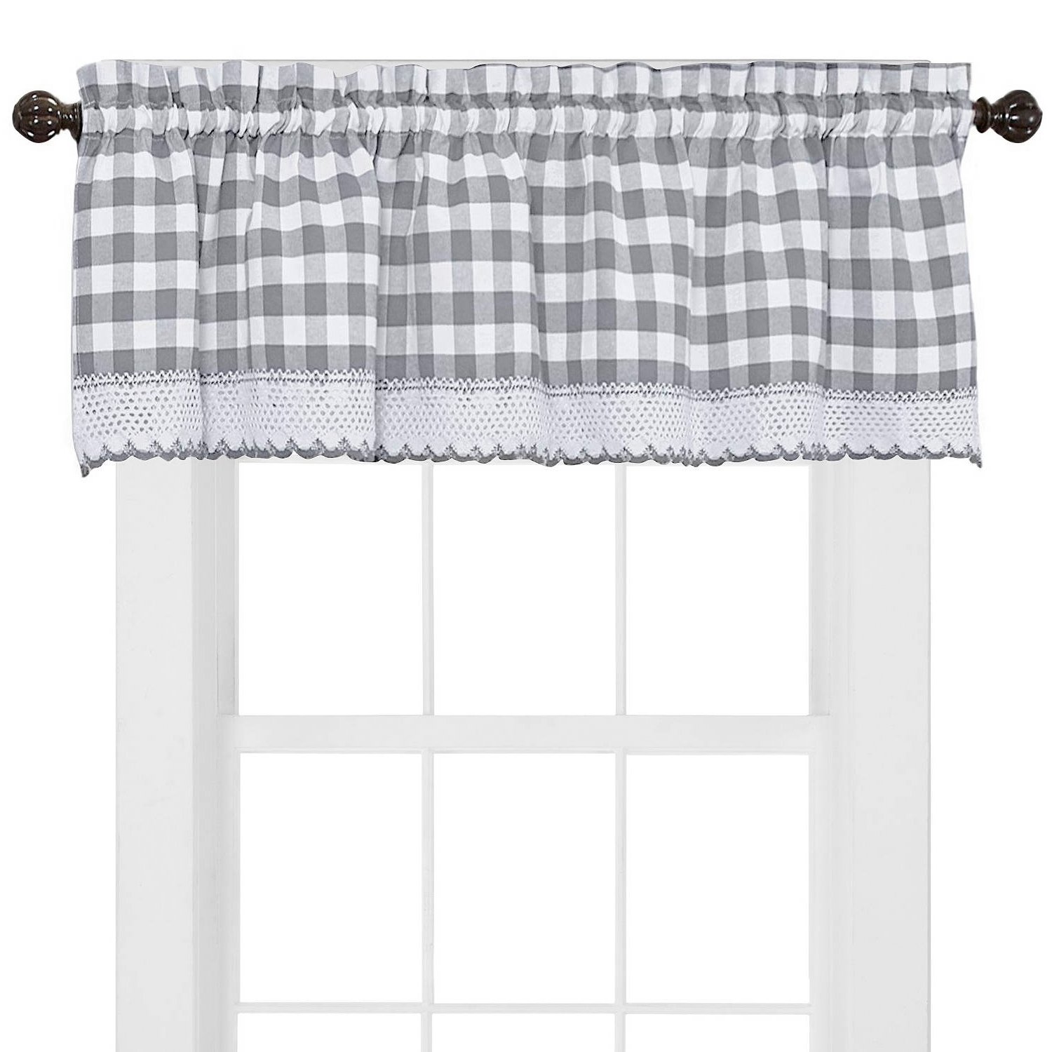 Sweet Home Collection Kitchen Window Curtain Panel Treatment Decorative Buffalo Check Design, Valance, Gray