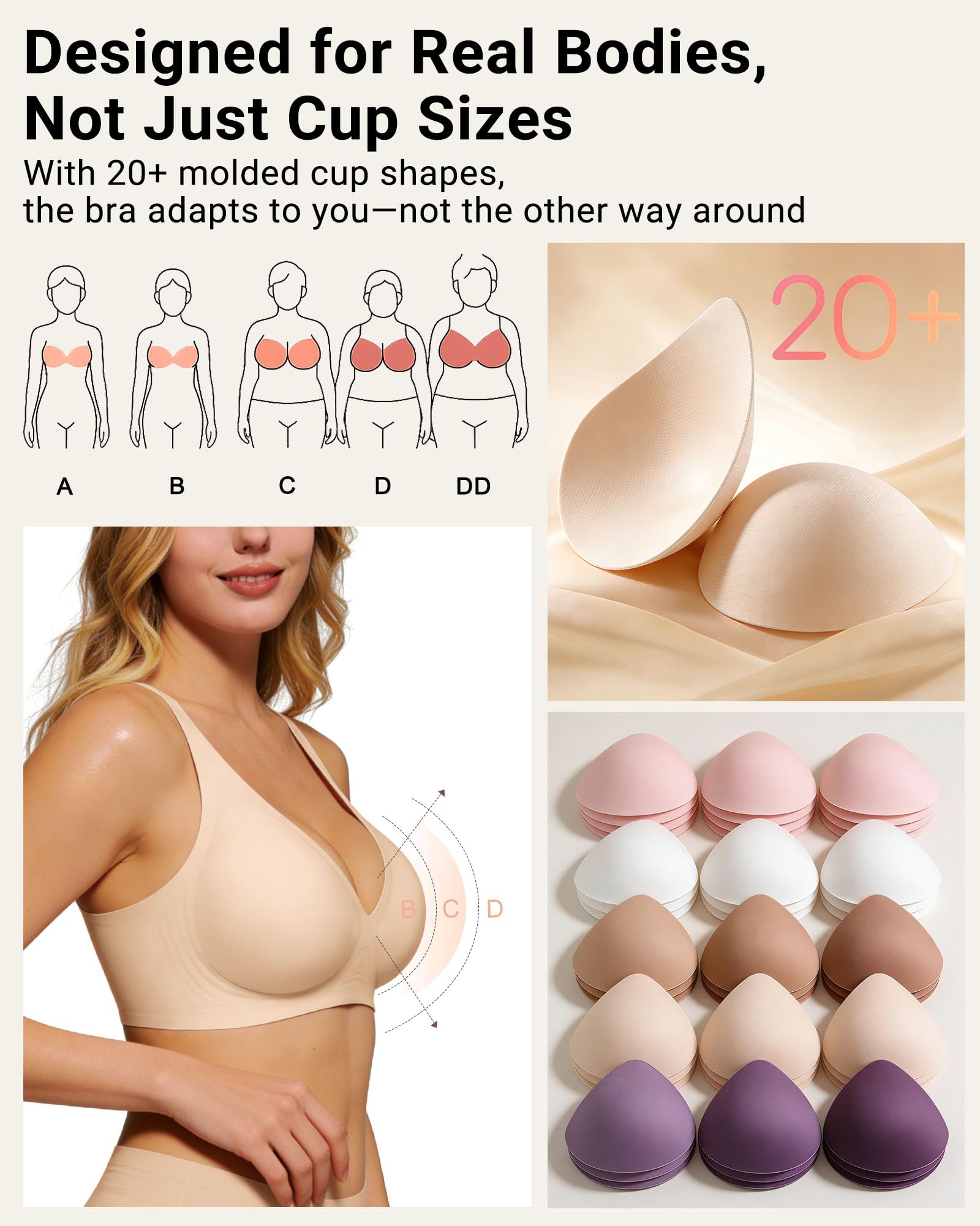 As Fairy 2026 Deep V Wireless Push Up Bras for Women Soft Support Bra with Lift Comfortable T-Shirt Bra for Daily Wear - 4