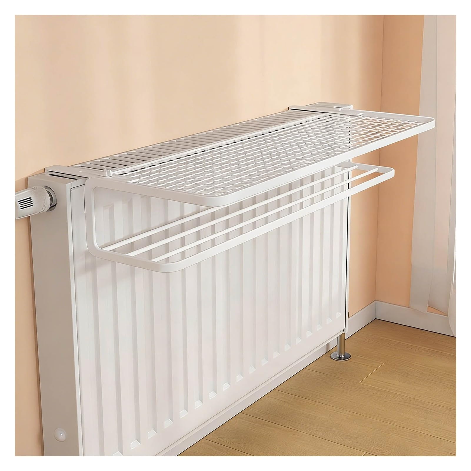 Floating Radiator Storage Shelf Rack Radiator Drying Rack 2 Shelves Iron Black White 13.7-21.6in(White,21.6in/55cm)