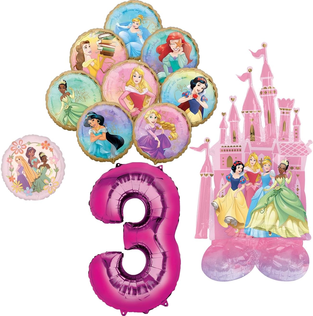 Princess Theme 3rd Birthday Party Supplies 8 Princesses Balloon Bouquet Decorations