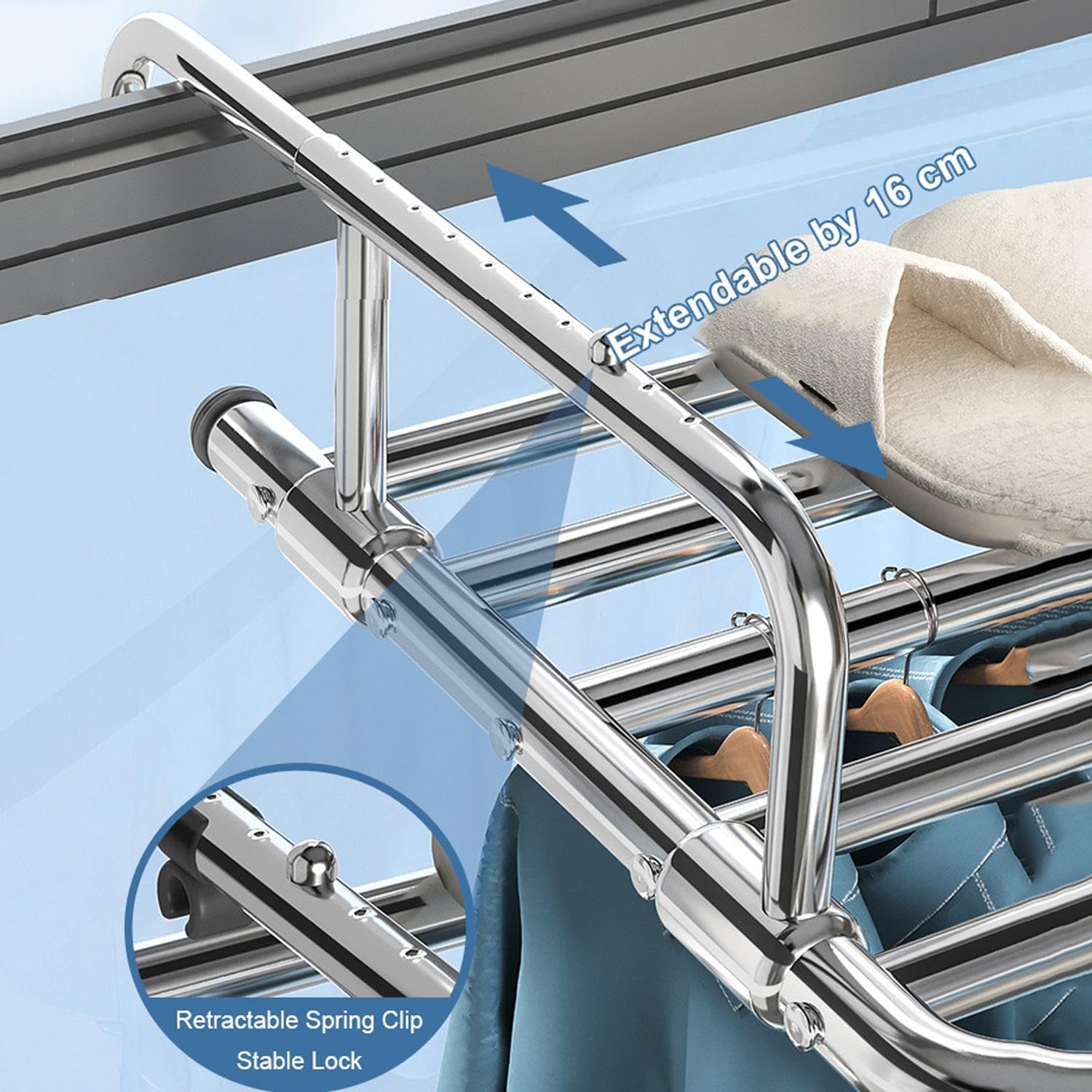 Foldable Heated Towel Warmer Rack - Wall-Mounted Indoor/Outdoor Drying Solution, Adjustable 78-140CM, Silver, Perfect for Laundry & Bath Use