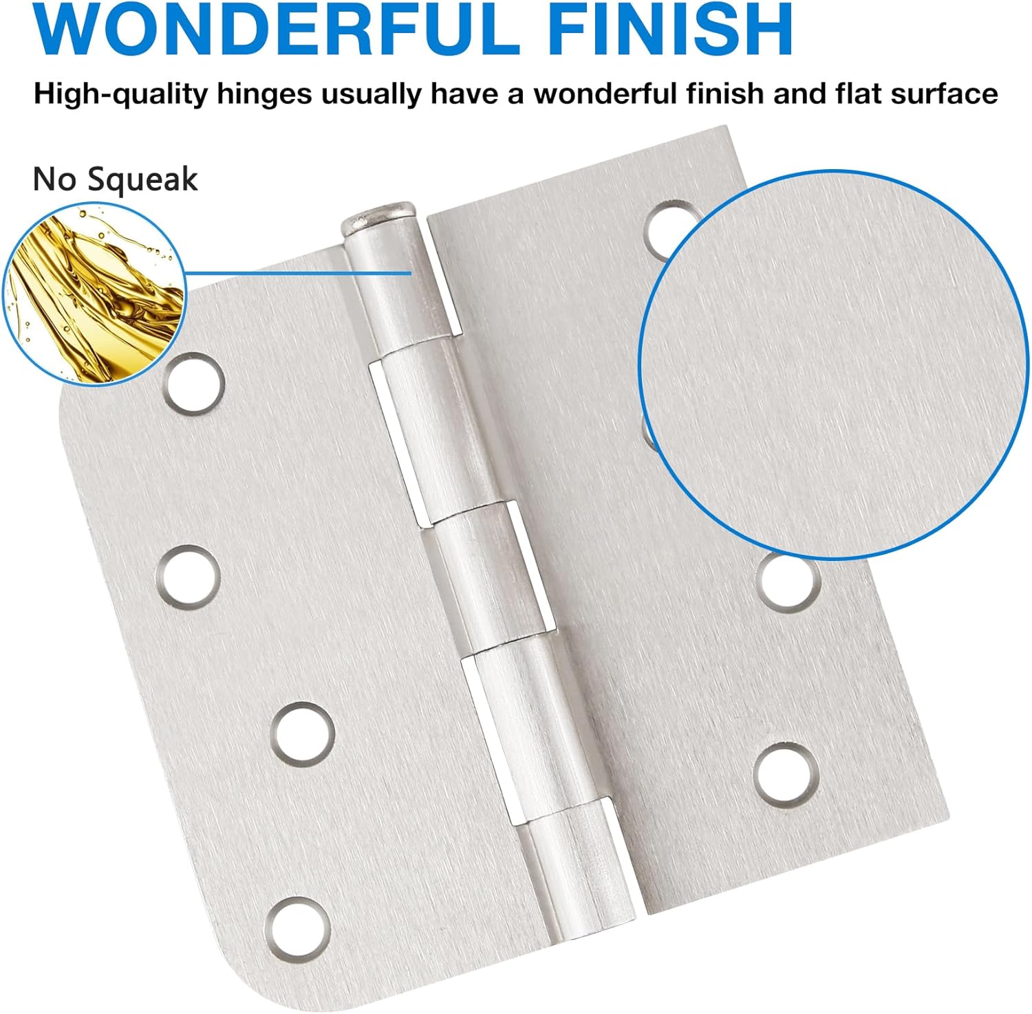JIW 12 Pack Nickel Door Hinges Brushed Nickel 4 Inch Exterior/Interior/Front Silve Indoor Door Hinges 5/8" Radius Corner Residential