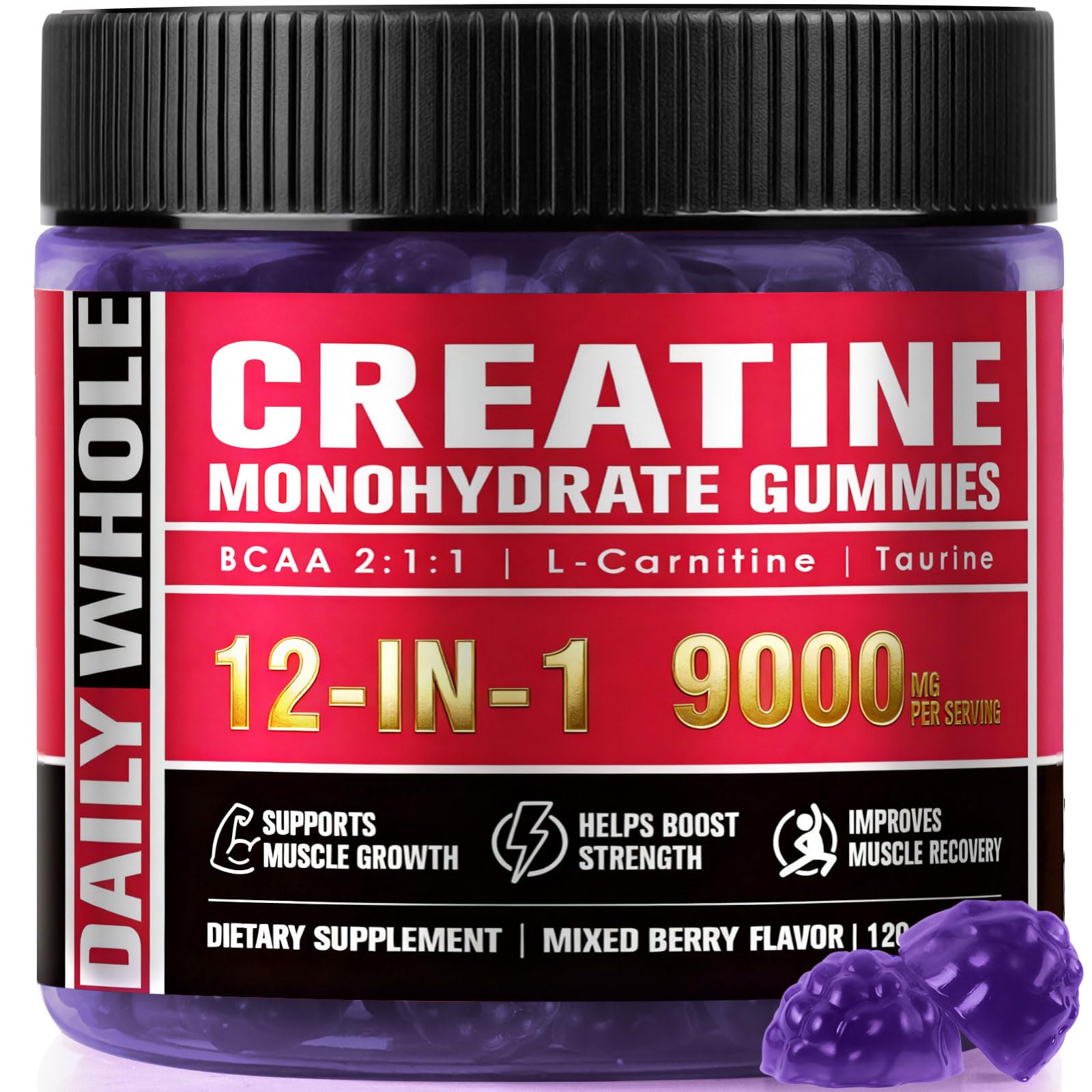 Creatine Monohydrate Gummies 12 IN 1 Complex for Women & Men, 120 Count
