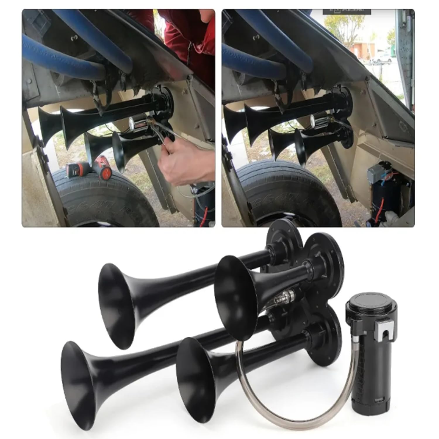 Clacson Lwk 12 v,Trombe Camion,Aria Corno Elettrico Ad Aria Compressa 150db Clacson Con 4 Trombe Impermeabile,Per Qualsiasi 12 v 24 v Veicolo Camion Nave Nave Da Carico Della Nave