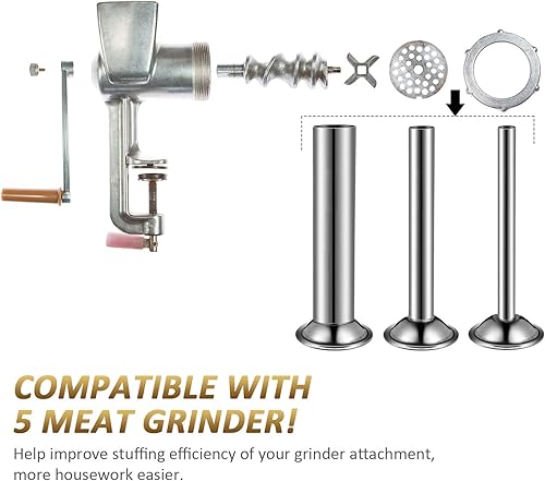 Miniatura 3 de 3 tubos de relleno de salchichas de acero inoxidable para molinillo de alimentos de carne tamaño 5, 3 tamaños