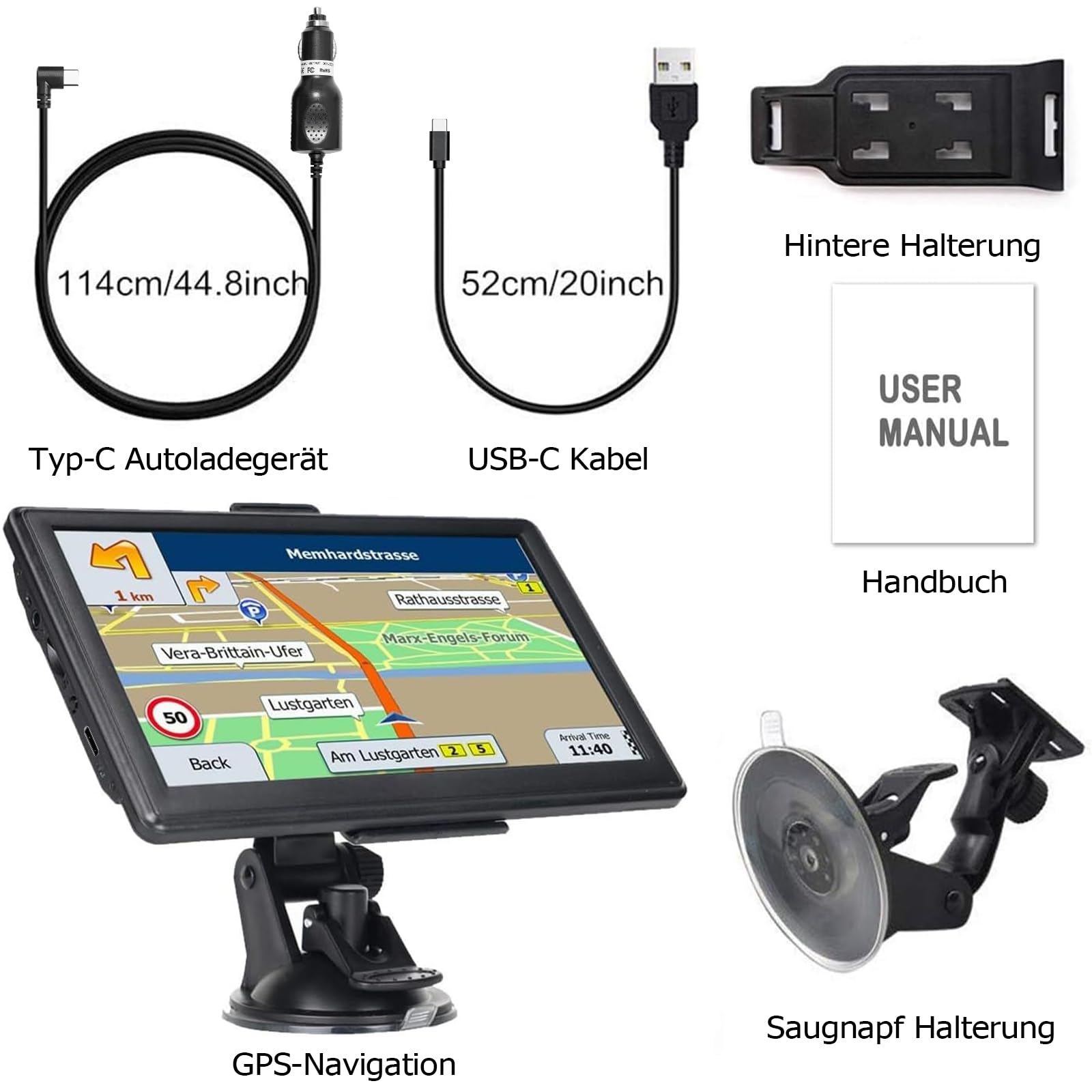 Navigationsgerät für Auto LKW 2024 Navi 7 Zoll - J701 Auto LKW PKW GPS Navigation Testsieger mit Europa UK 52 Karte Kostenloses Upgrade Sprachführung Blitzerwarnung Fahrspurassistent POI