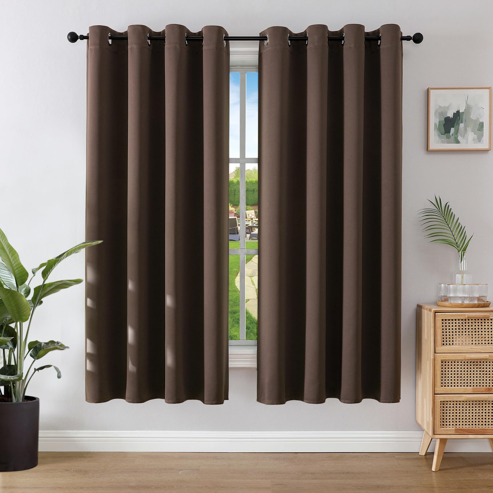 Joydeco Rideau Occultant 2 Pièces, Rideau Thermique Isolant Anti Chaleur Tenture Opaque à Oeillets Isolation Lumiere Anti UV Decoration Chambre Maison Salon Intérieurs