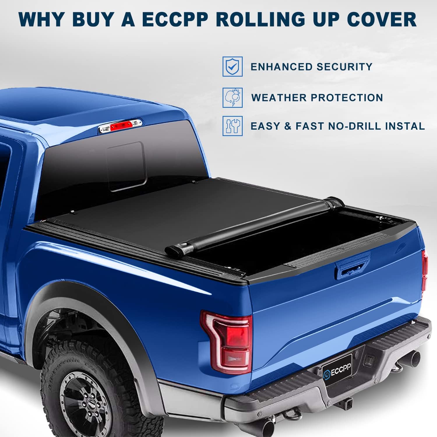 ECCPP Roll Up Truck Bed Tonneau Cover fit for Chevrolet Silverado 1500/2500/3500 HD 2007-2013,for GMC Sierra 1500/2500/3500 HD 2007-2013 Fit 5'8"FT Truck Bed Low Profile Tonneau Cover