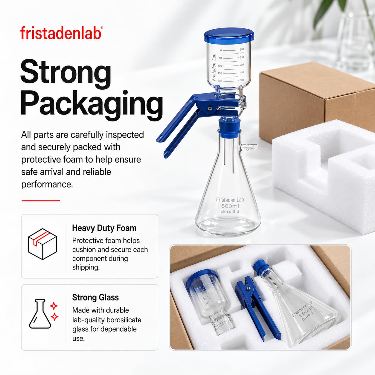 Fristaden Lab Vacuum Filtration Apparatus Kit | 1000 mL Filtering Flask | 300 mL Glass Buchner Funnel | USA Company — Amazon image 3