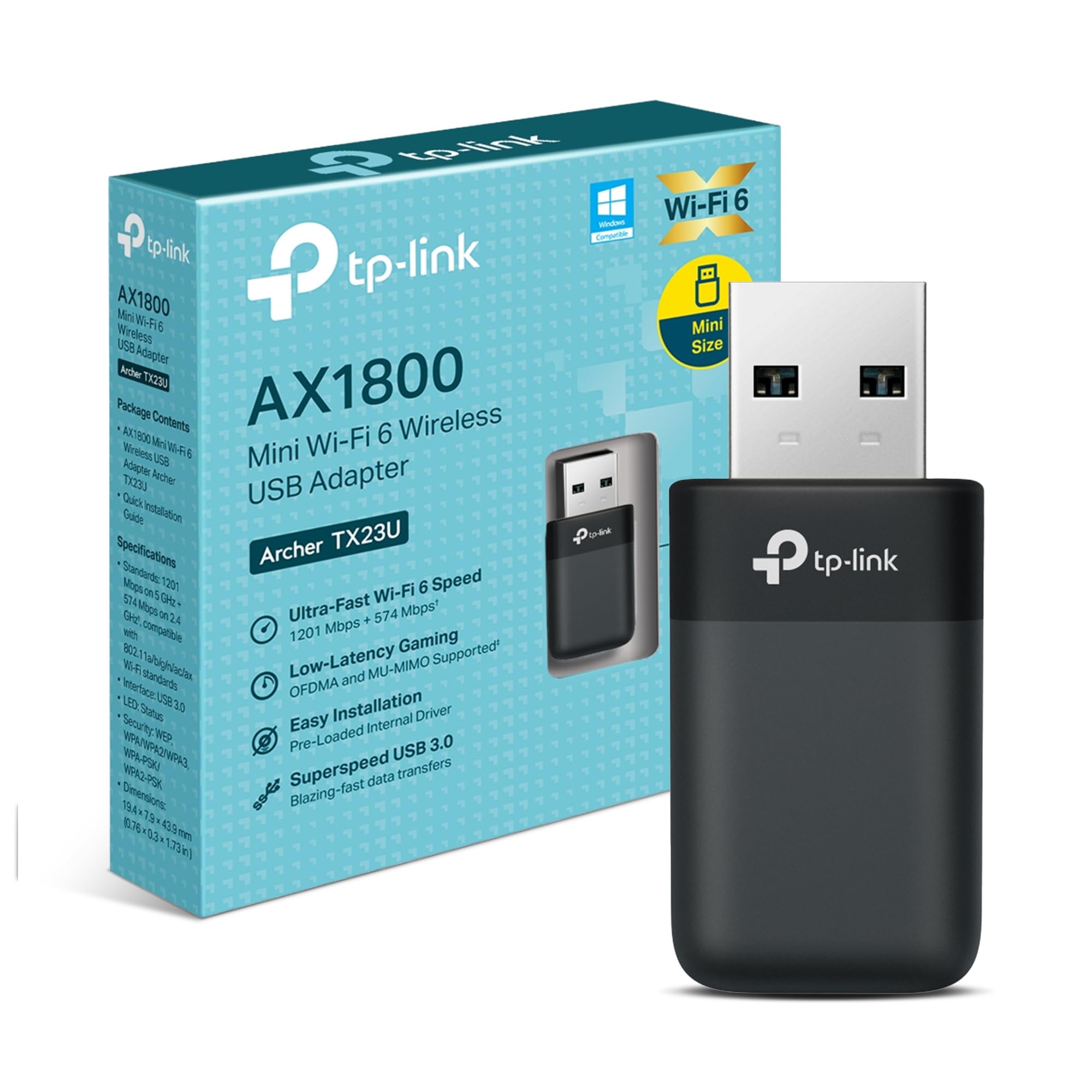TP-Link NEW Archer TX23U AX1800Mbps USB WiFi Dongle for PC, WiFi 6 Dual-Band USB WiFi Adapter, Windows 11/10, USB 3.0, MU-MIMO & OFDMA, WPA3 Security, Miniature Design, Plug & Play
