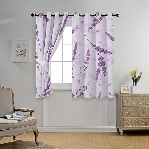 Miniatura 3 de Cortinas térmicas opacas para puerta de flores de lavanda moradas, cortinas para Ventanas de Cuarto 63 pulgadas de ancho por 80 pulgadas de largo, 2