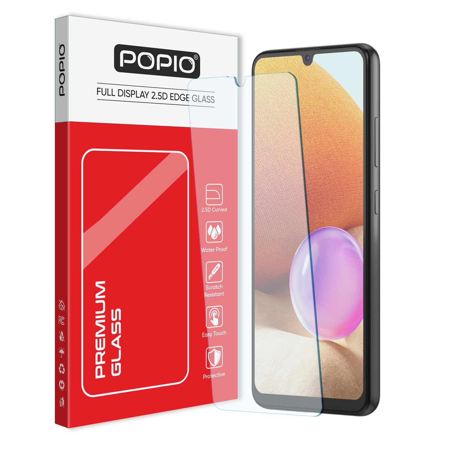 POPIO Tempered Glass Full Screen Protector Compatible For Samsung Galaxy A32 4G / M32 4G / F22 / A22 4G / A33 5G Cellphone (Transparent) Full Screen Coverage (Except Edges) With Easy Installation Kit