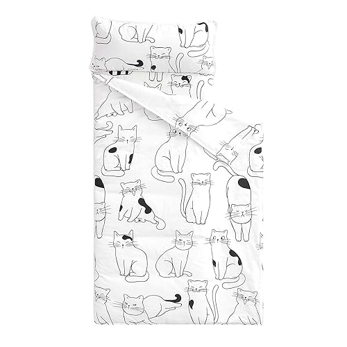 Wake In Cloud - Tapete para siesta con almohada extraíble para niñas y niños pequeños guardería preescolar saco de dormir con gatos estampados en