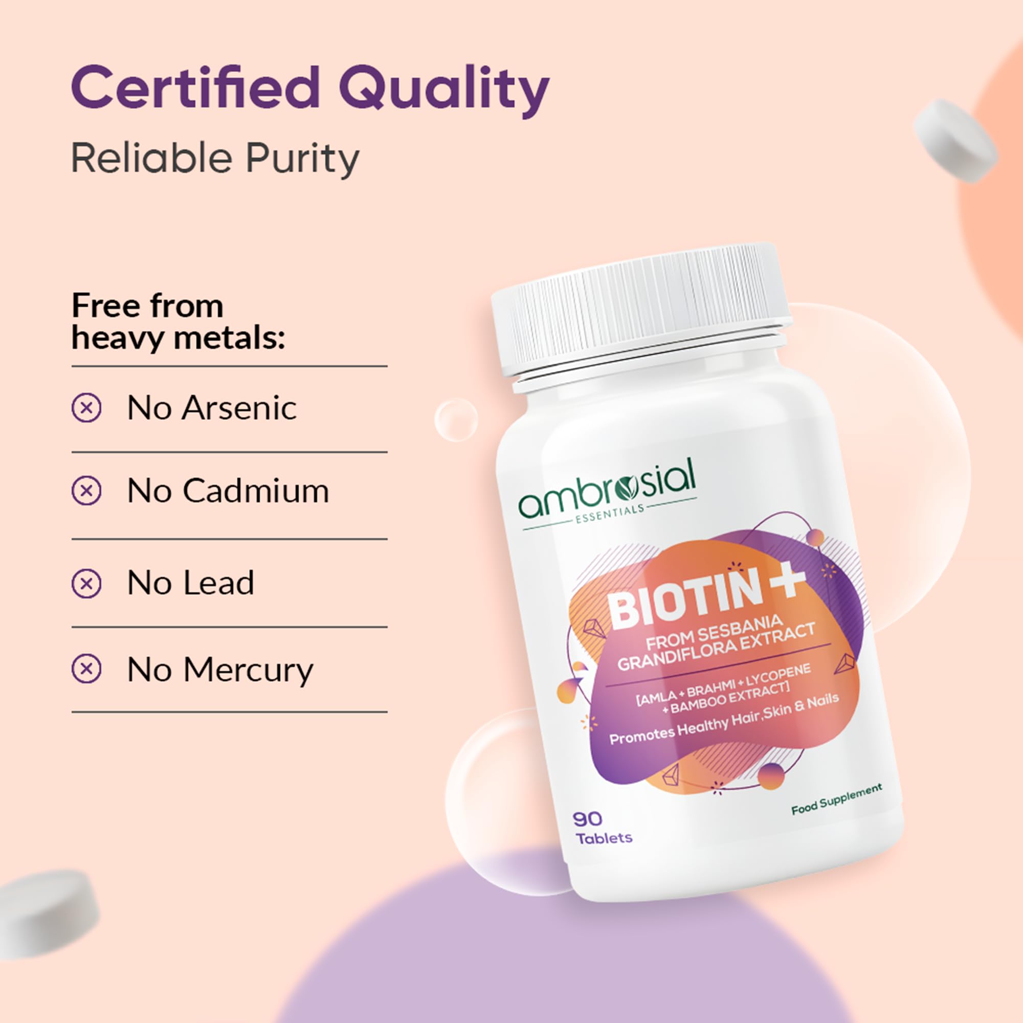 Ambrosial Biotin Tablets with Amla, Brahmi & Bamboo Extract | Plant-Based Biotin Supplement for Hair, Skin & Nails | Vegetarian Formula – 90 Tablets — Amazon image 8