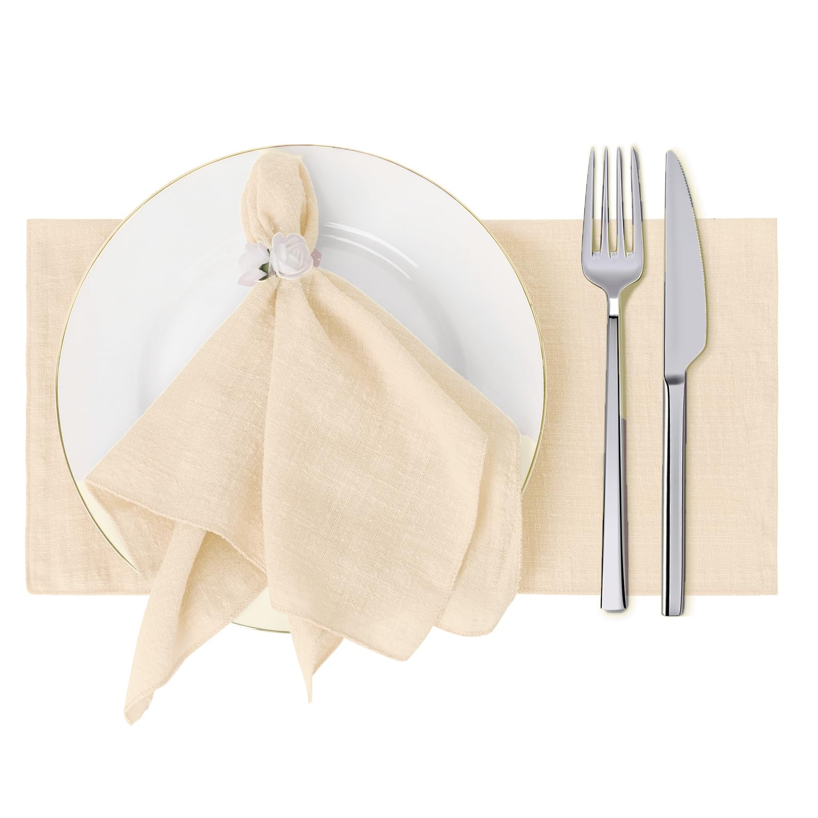 Wsetyy Cloth Napkin Set of 12, Blue Cotton Napkins Cloth, Dinner Napkins for Wedding, Dinner, Party, Daily Use (Beige-1)