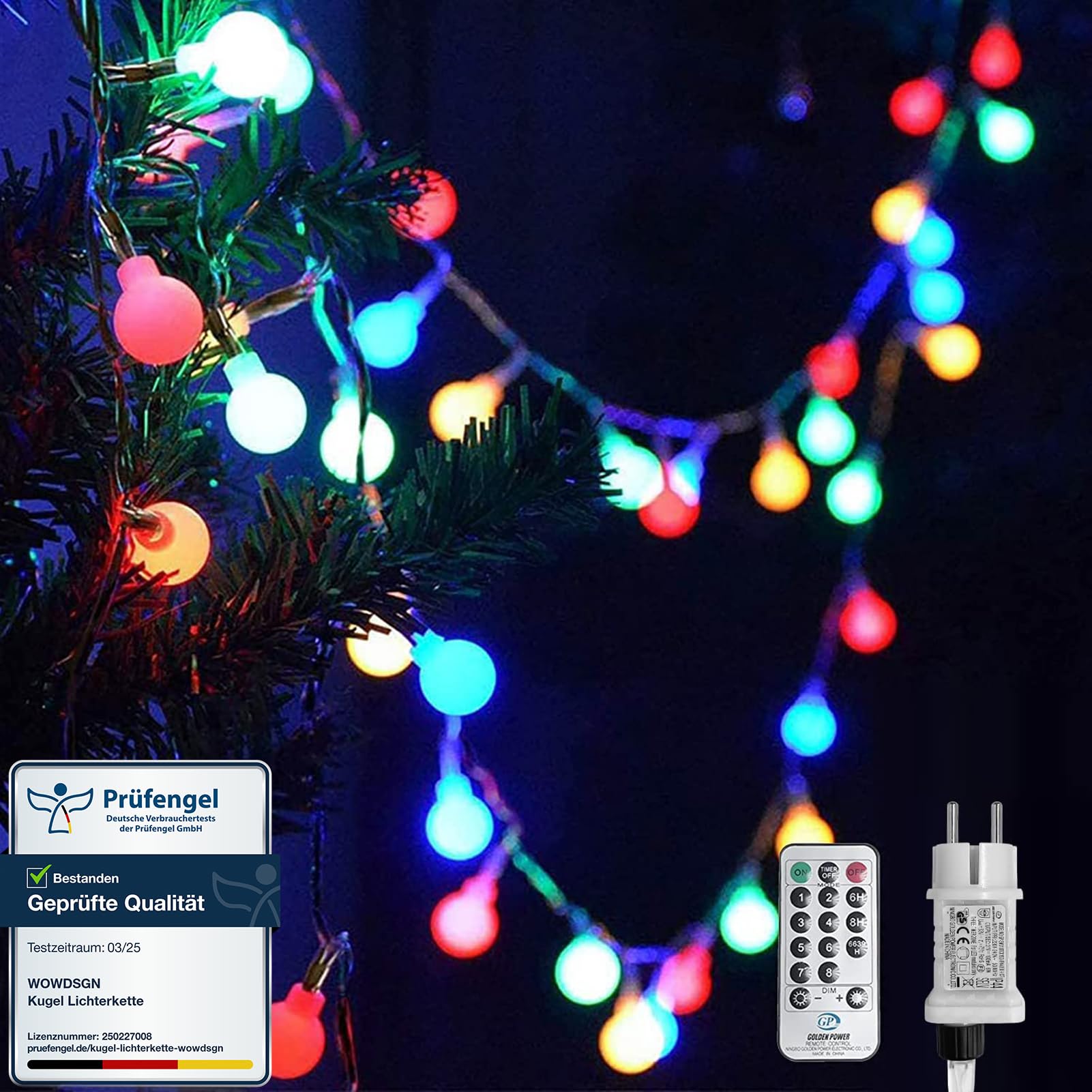 Cadena de Luces Esféricas de Colores, 20M 200 LED Regulables, Guirnalda de Luces de Fiesta con Enchufe para Interior y Exterior, 8 Modos de Iluminación, Ahorro de Energía, Ideal para Navidad